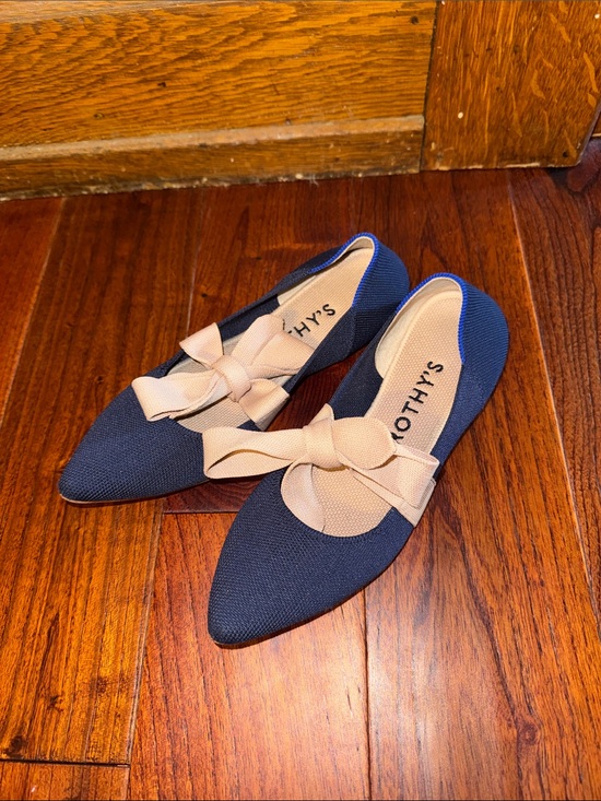 Rothy's Shoes - Rothy’s Mary Jane Bow Flats Navy and Pink 7.5 Retired Shoe Whimsy Soft Feminine
